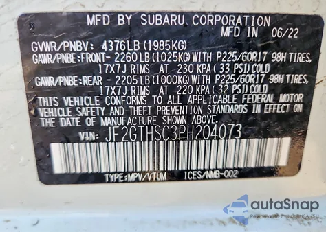 2023 Subaru Crosstrek Sport из США, поврежденный, VIN JF2GTHSC3PH204073